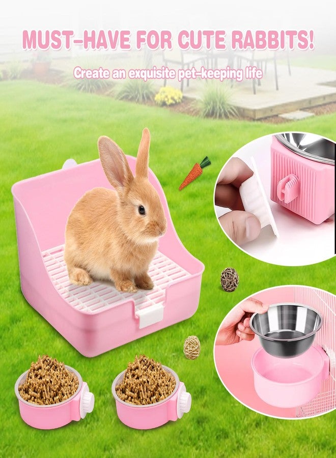 PRRPRR 16 Pcs Bunny Grooming Kit,Rabbit Litter Box, Bunny Toys,Blankets with Cleaning Supplies,Pet Toilet Potty with Detachable Hanging Pet Cage Bowl Suitable for Rabbit,Guinea Pig(Pink) (Pink (16PCS)) - Image 2